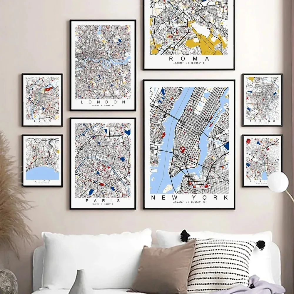 Home Office London - 1pc フレームレスニューヨークロンドンパリカラー世界都市地図マドリッドポスタープリントホーム読書室装飾オフィス壁家の装飾 ﻿