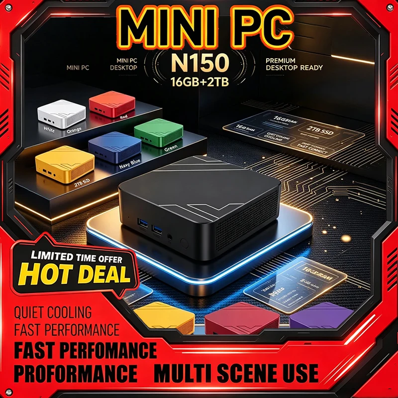 Home Office Windows 11 - 13色展開のIntel N150ミニPC、16GB RAM、2TB SSD、WiFi6、BT5.2、4K HD、Windows 11搭載、ゲーム、オフィス、家庭学習用ポータブルデスクトップコンピューター
