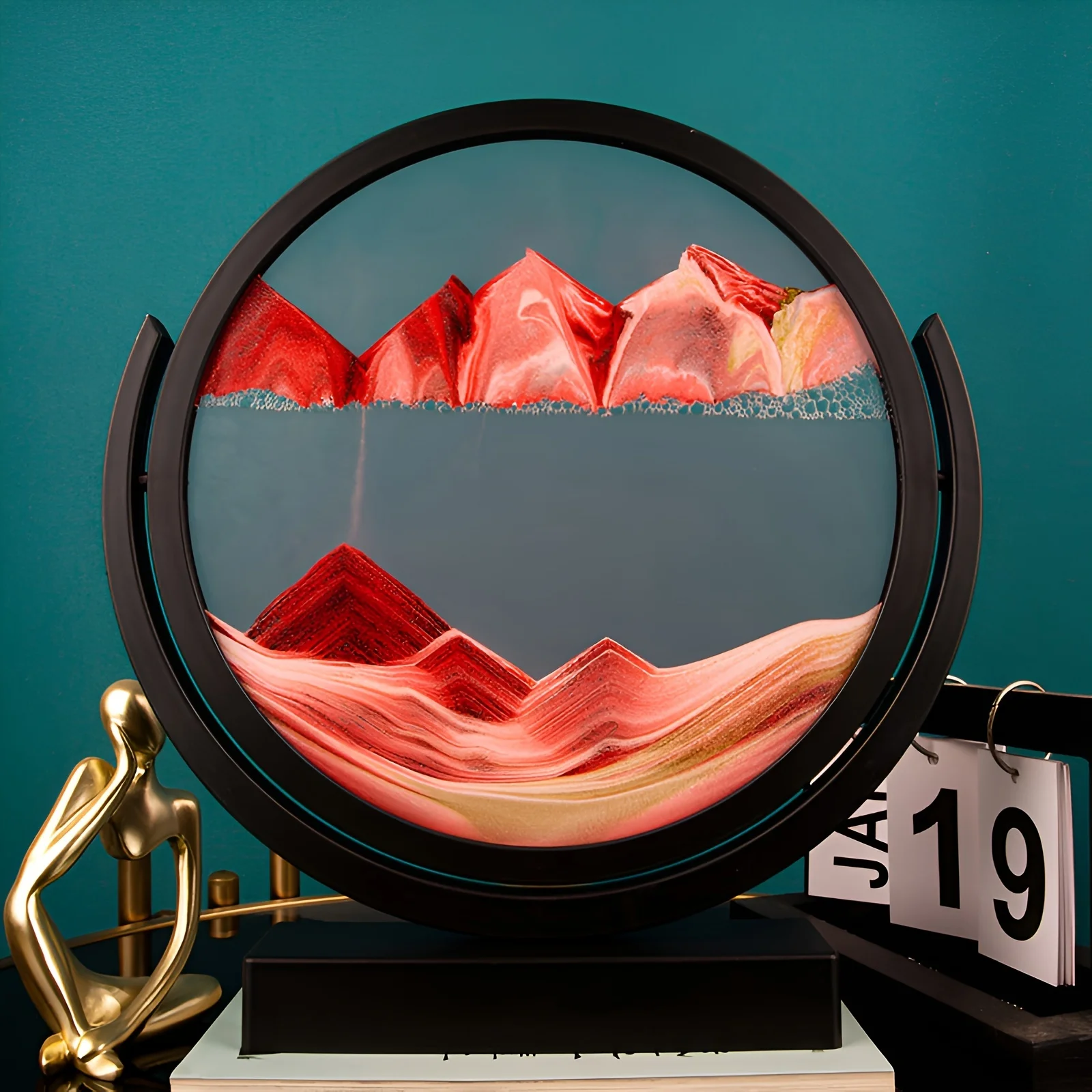 Home Office Design Ideas - 1個入り 8インチ 3Dガラス砂時計 山岳風景 流水デザイン アートデコレーション