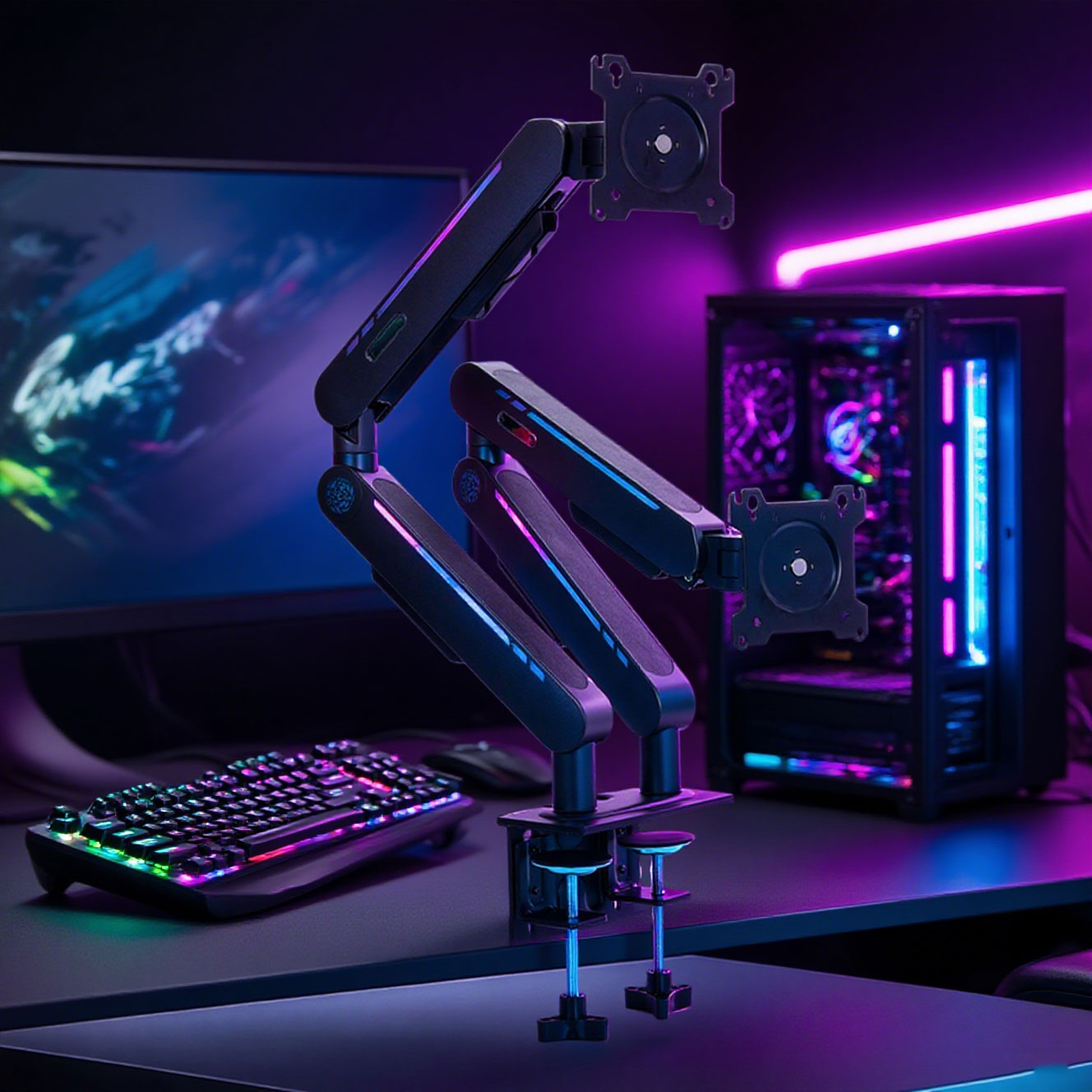 Monitor Arm Dual - 新入荷 ガススプリング式デスクマウントスタンド ほとんどの17インチから32インチのディスプレイに対応 調整可能なVESAデュアルモニターアームブラケット