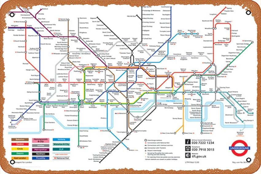 Home Office London - ロンドン地下鉄マップ - ポスター レトロメタルサイン ヴィンテージティンサイン バー、男の隠れ家、カフェ、オフィス、家の壁飾りギフト
