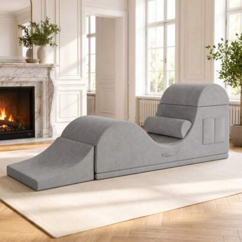 Home Office Sofa - ヨガストレッチチェアラウンジ 75.6インチ 多機能ベルベットフロアリクライナー サイド収納ポケット付き 高密度フォーム リラクゼーションベンチ
