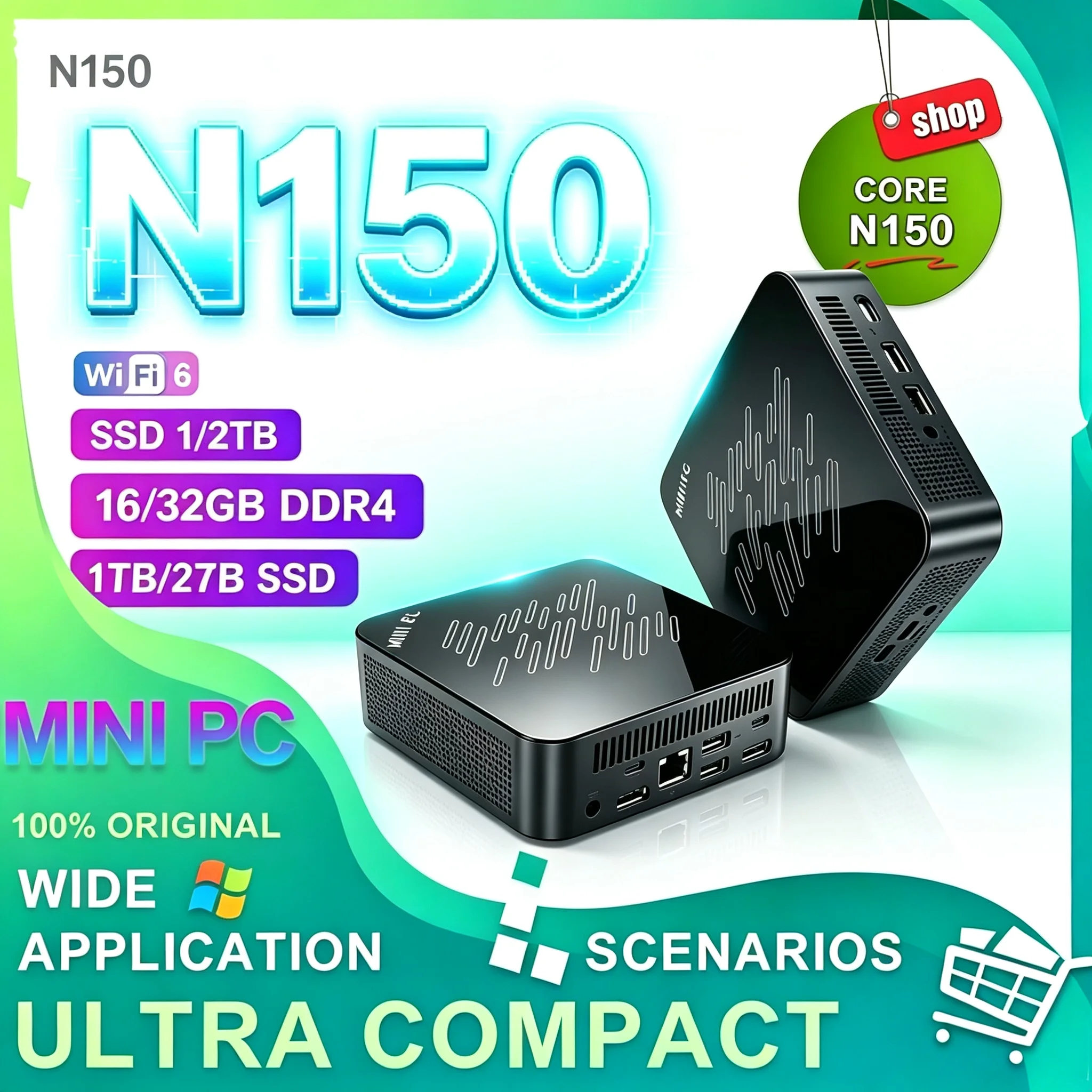 Home Office Windows 11 - 2026年新型インテルN150サイレントミニPC Windows11 3.6GHz 16GB DDR4 M.2