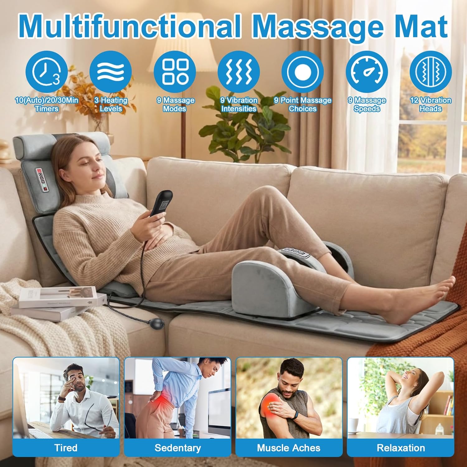多機能全身加熱マッサージマット、10個の振動モーター搭載、背 - Home Office Sofa のレビューと価格