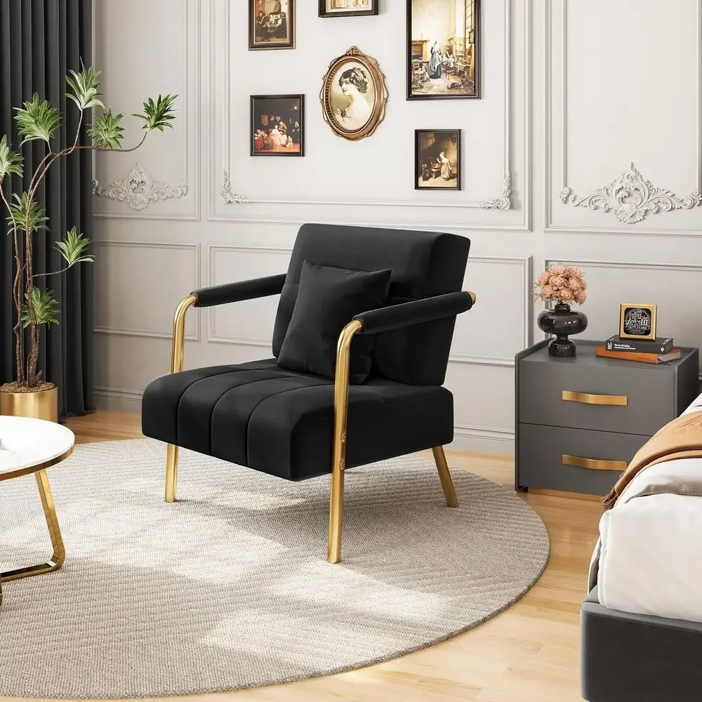 30ワイドエレガントベルベットソファ、ゴールドメタルのアーム - Home Office Sofa のレビューと価格