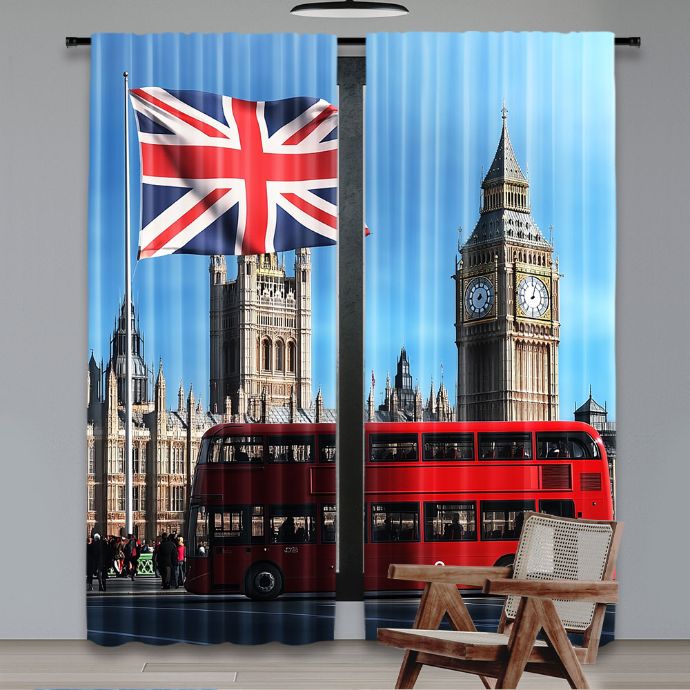2 個ビッグベンロンドンストリート背景カーテン英国旗イングラ - Home Office London のレビューと価格