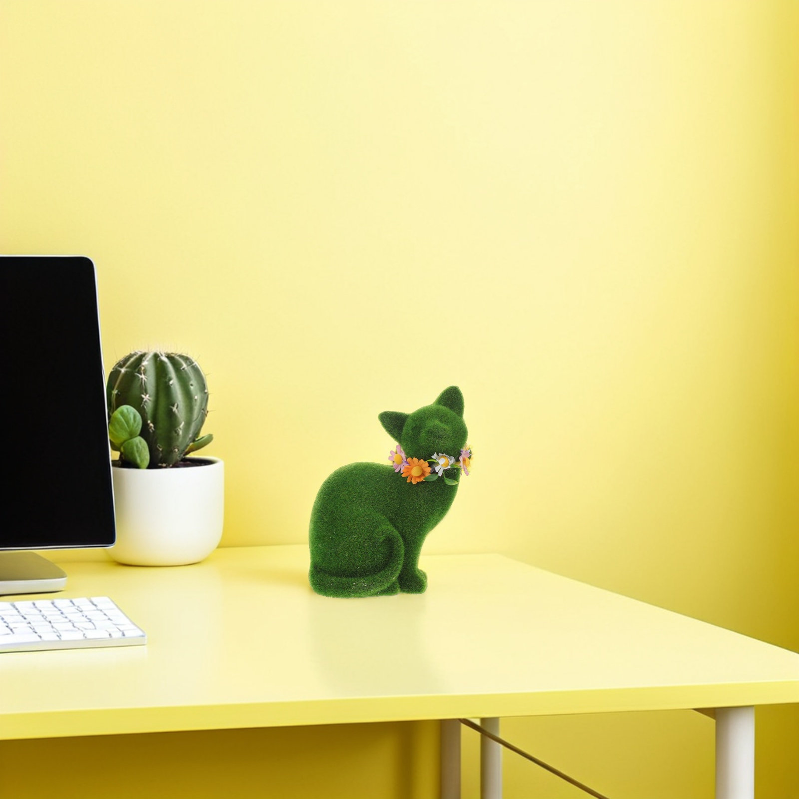 緑色のフロッキング加工を施した猫の彫刻、リアルな動物デザイン - Home Office Design Ideas のレビューと価格